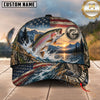 Maxcorners Fishing Graphic Sunset Mountain US Flag Landscape Customized Name 3D Cap