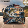 Maxcorners Fishing Graphic Sunset Mountain US Flag Landscape Customized Name 3D Cap