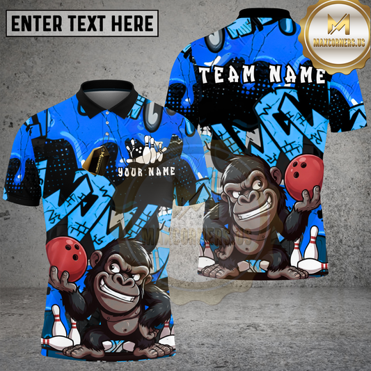 Maxcorners Bowling Gorilla Street Graffiti Multicolor Options Personalized Name, Team Name 3D Shirt (4 Colors)
