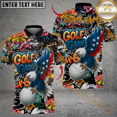Maxcorners American Eagle Graffiti Golf Polo Shirt, Custom Name & Team Name 3D Shirts