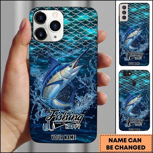Maxcorners Marlin Fishing Phone Case Fish Scale Pattern Splash Design Personalized Name 3D Phone Case
