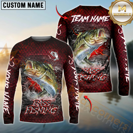 Maxcorners Fishing Red Dragon Scale Lightning Custom Name & Team Name 3D Shirts