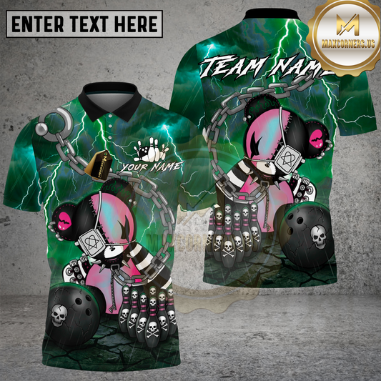 Maxcorners Bowling Punk Doll Lightning Chain Art Multicolor Options Personalized Name, Team Name 3D Shirt (4 Colors)
