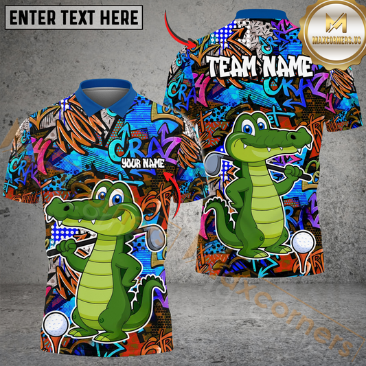 Maxcorners Graffiti Gator Golf Polo Shirt, Customized Name & Team Name 3D Shirts (4 Colors)