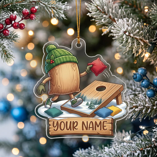 Maxcorners Cornhole Christmas Hat & Bag Board Design Customized Name 3D Keychain And Ornament