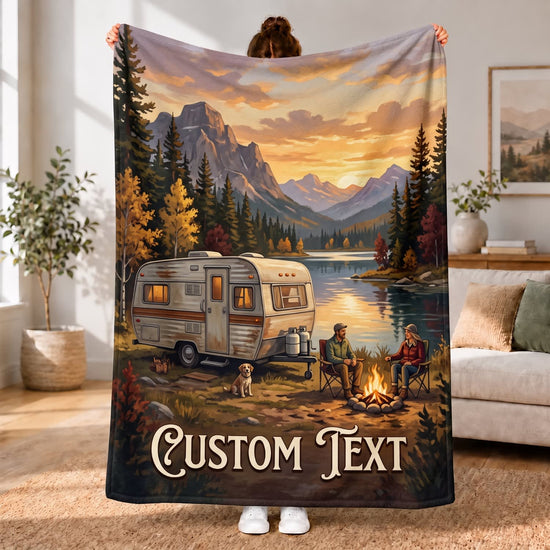 Maxcorners RVs Travel Trailer Mountain Lake Campfire Custom Name 3D Blanket