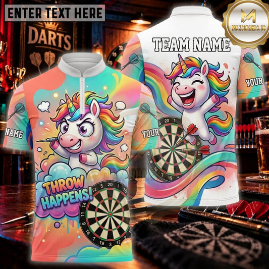 Maxcorners Darts Colorful Throw Happens Unicorn Personalized Name 3D Unisex Shirt