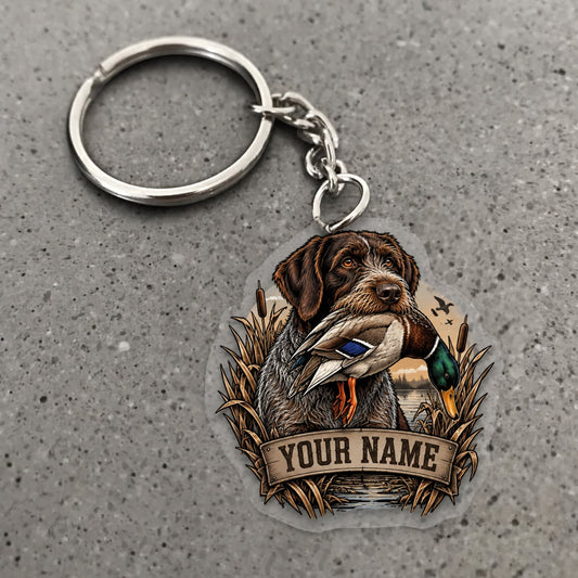 Maxcorners Duck Hunting Deutsch Drahthaar Vintage Waterfowl Badge Custom Name Gift 2D Flat Acrylic Ornament, Keychain