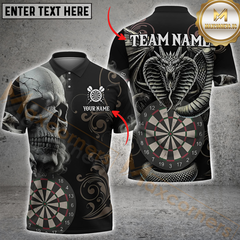 Maxcorners Darts Raven Skull Customized Name, Team Name 3D Unisex Shirt