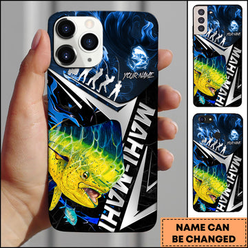 Maxcorners Mahi Mahi Fishing Blue Smoke Angler Silhouette Personalized Name 3D Phone Case