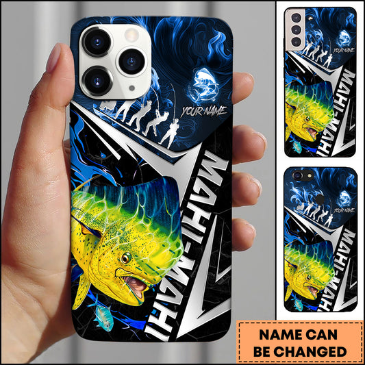 Maxcorners Mahi Mahi Fishing Blue Smoke Angler Silhouette Personalized Name 3D Phone Case