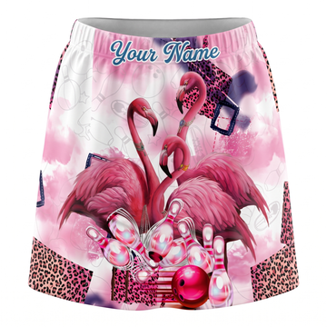 Maxcorners Bowling Pink Flamingo And Pins Personalized 3D Skirts With Shorts