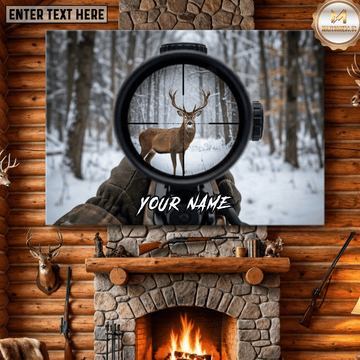 Maxcorners Deer Hunting Rifle Scope Crosshair Buck Snowy Forest Hunter Target Canvas Wall Art