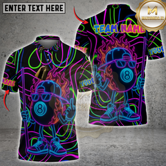 Maxcorners Billiards Neon Flaming 8-Ball Personalized Name, Team Name 3D Shirt