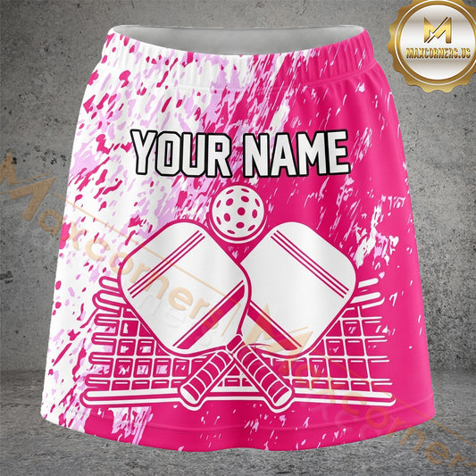 Maxcorners Pickleball Pink Paddle Court Line Art Personalized 3D Skort, Skirts With Shorts
