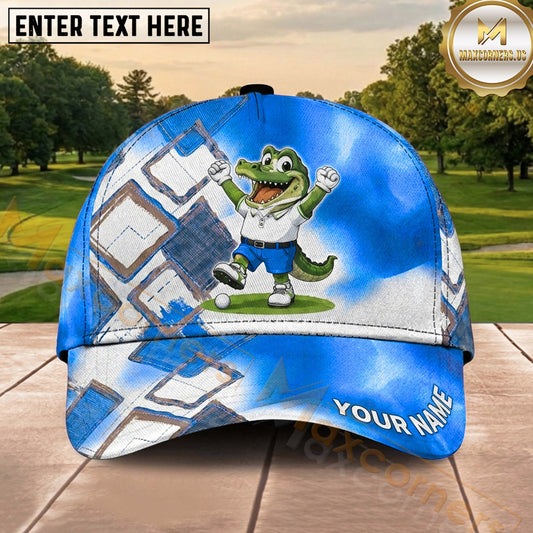 Maxcorners Golf Happy Alligator Golfer Geometric Splash Personalized Name 3D Classic Cap