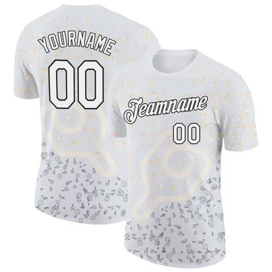Maxcorners Pickleball Paddle Ball White Soft Pastel Floral Outline Pattern Personalized Name 3D Unisex Shirt