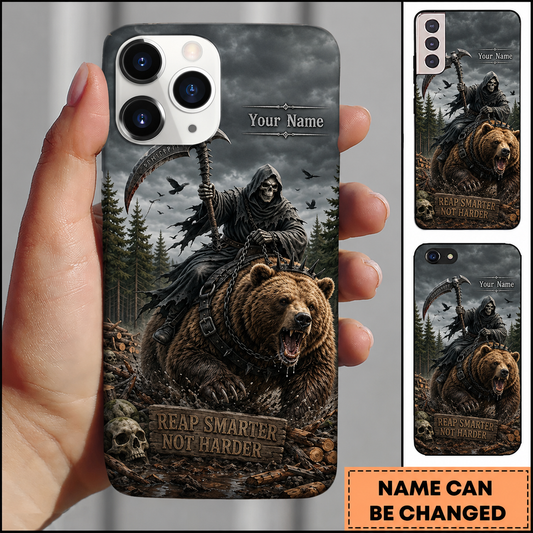 Maxcorners Hunting Brown Bear Grim Reaper Dark Gothic Forest Customized Name Phone Case