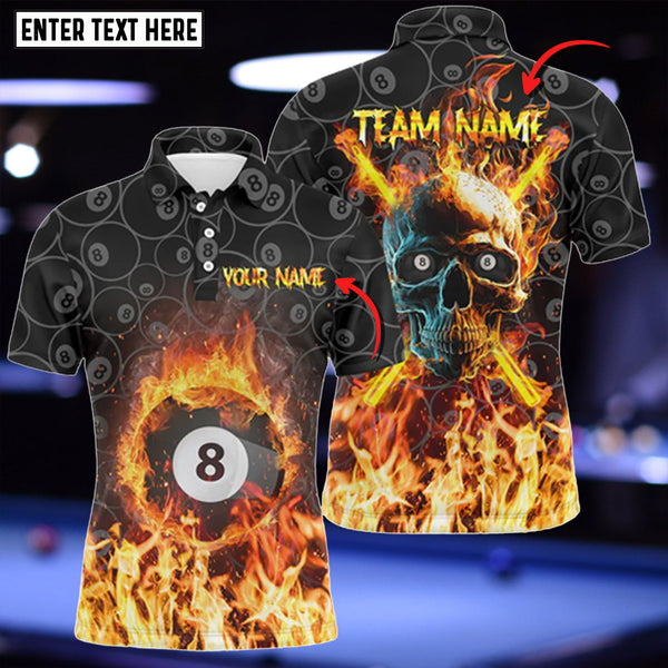 Maxcorners Billiard Skull 8 Ball Flame Personalized Name 3D Shirt