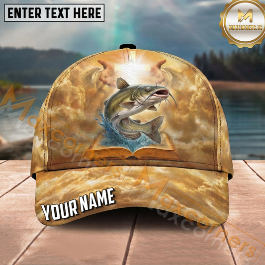 Maxcorners Fishing Golden Faith Open Bible Splash Personalized Name 3D Cap (12 Fish Species)