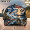 Maxcorners Fishing Graphic Sunset Mountain US Flag Landscape Customized Name 3D Cap
