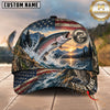 Maxcorners Fishing Graphic Sunset Mountain US Flag Landscape Customized Name 3D Cap