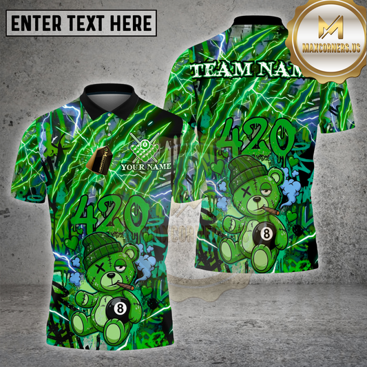 Maxcorners Billiard  Shirt 8 Ball Purple Electric 420 Bear Design Multi Options Personalized Name, Team Name 3D Shirt