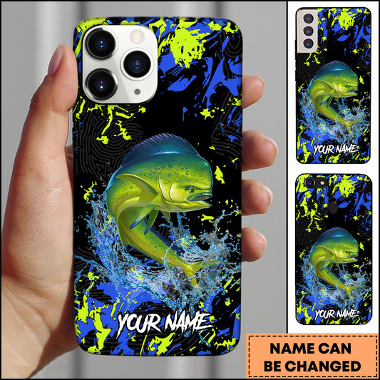 Maxcorners Mahi Mahi Fishing Neon Splash Art Personalized Name 3D Phone Case