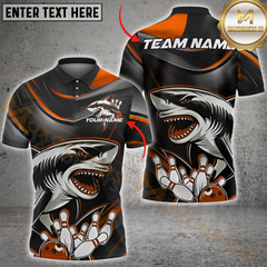 Maxcorners Bowling Angry Shark Multicolor Customized Name, Team Name 3D Polo Shirt
