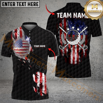 Maxcorners Golf Stars And Stripes Style Design Personalized Name, Team Name 3D Shirt (4 Colors)