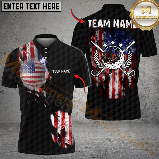 Maxcorners Golf Stars And Stripes Style Design Personalized Name, Team Name 3D Shirt (4 Colors)