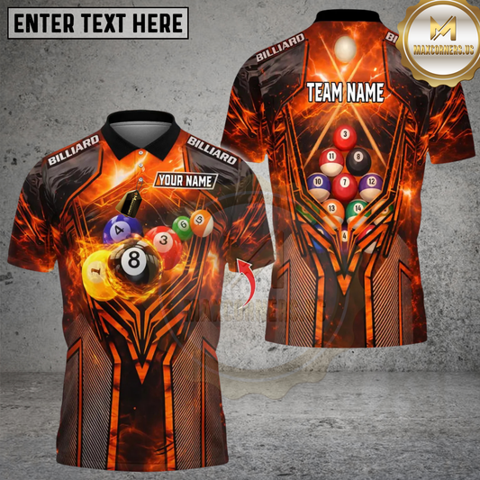 Maxcorners Flame Thunder 8 Ball Pool Lightning Billiard Multicolor Customized Name, Team Name 3D Shirt