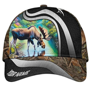 Maxcorners Custom Camo Moose Hunting 3D Baseball Cap For Hunter, Custom Moose Hunting Caps LM0402
