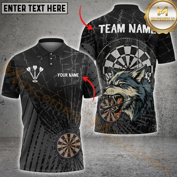 Maxcorners Darts Wolfstrike Customized Name, Team Name 3D Unisex Shirt