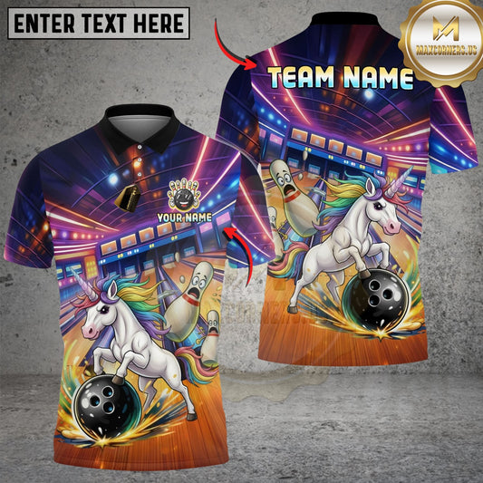 Maxcorners Bowling And Pins Funny Cute Unicorn Strike Customized Name, Team Name 3D Shirt