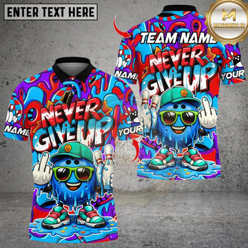 Maxcorners Bowling Never Give Up Cartoon Ice Cream Multicolor Customized Name, Team Name 3D Shirt