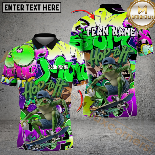Maxcorners Graffiti Frog Funny Golf Polo Personalized Name, Team Name 3D Shirt (4 Colors)