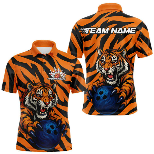 Maxcorners Custom Tiger Bowling Team Polo Shirts For Men, Tiger Bowling Team Uniform Bowler Outfit LM054