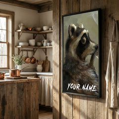 Maxcorners Moody Raccoon Portrait Smoking Cigarette Dark Oil Painting Personalized Canvas Wall Art