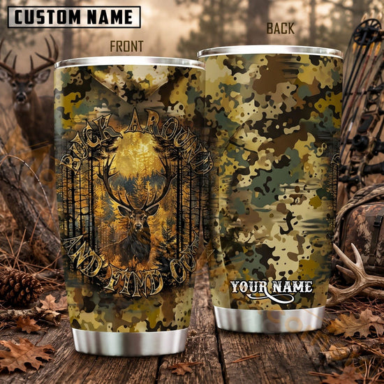 Maxcorners Hunting Deer Woodland Forest Camouflage Personalized Name 3D Tumbler