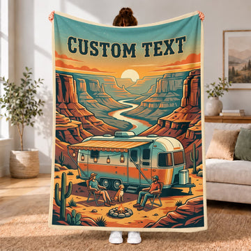 Maxcorners RVs Travel Trailer Retro Desert Canyon Custom Name 3D Blanket