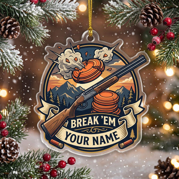 Maxcorners Clay Shooting Break Em Shotgun And Clay Target Badge Customized Name 3D Keychain And Ornament