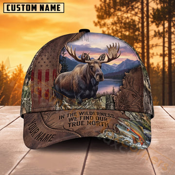 Maxcorners Moose Hunting Mountain Lake Wilderness Personalized Name 3D Cap