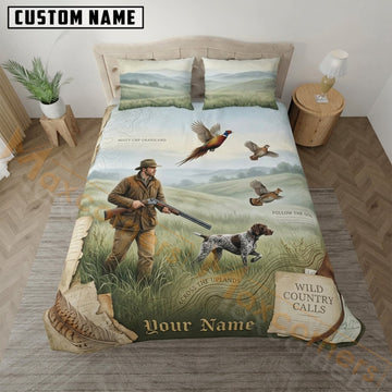 Maxcorners Upland Bird Hunting Green Prairie Scene Bedding Set 3D Print Custom Name