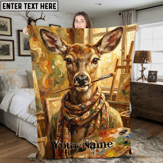 Maxcorners Artistic Doe Painter with Brush Personalized 3D Blanket