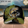 Maxcorners Fishing Olive Black Grunge Water Splash Personalized Name 3D Cap (12 Fish Species)