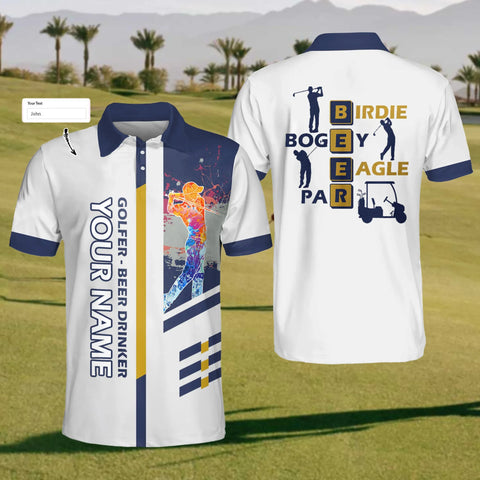 Maxcorners Golfer - Beer Drinker Custom Mens Golf Polo Shirt, Mens Golf Gift, Golf Lover Gift