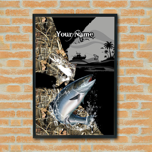 Maxcorners Salmon Fishing Jump Splash Camo Design Personalized Name 3D Poster