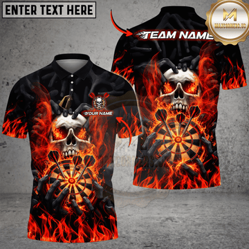 Maxcorners Darts Bull Skull & Fiery Dartboard Graphic Multicolor Customized Name, Team Name 3D Shirts