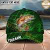 Maxcorners Fishing Green Geometric Water Splash Personalized Name 3D Cap (12 Fish Species)